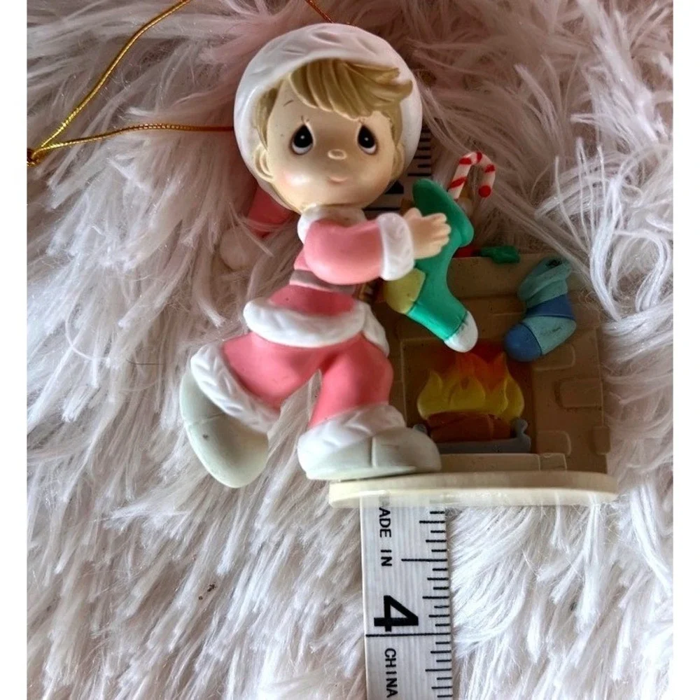 Precious Moments Ornament 1996 Pink Santa Fireplace Stocking Vintage
